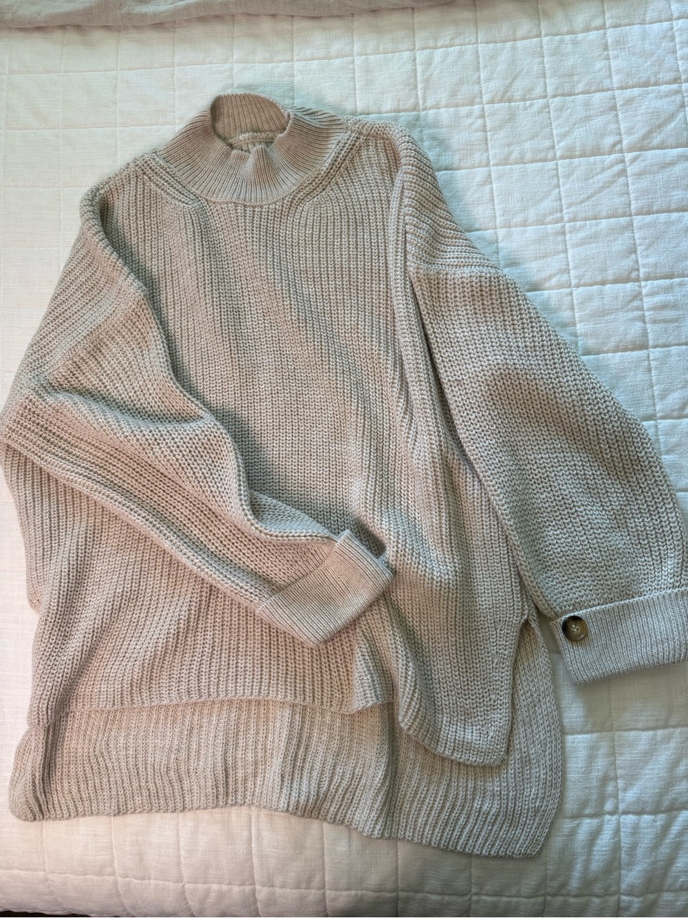 Women's Cream Chunky Mock Neck Sweater